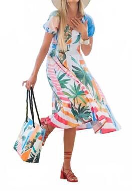 NEW DOLCEZZA pots on the stairs crinkle dress in multicolour